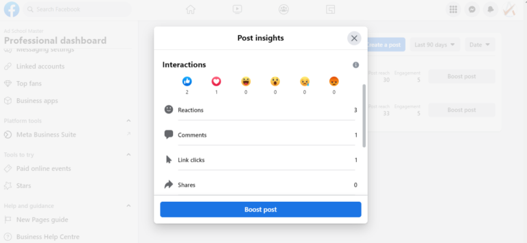 Insights - Facebook Individual Post Performance