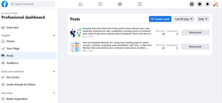 Insights - Facebook Post Reach