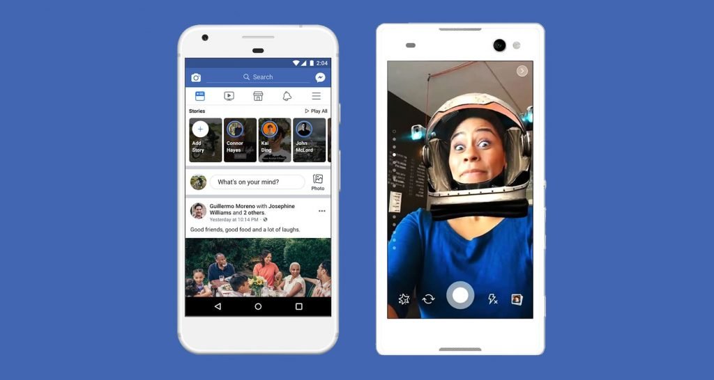 Facebook stories on a Mobile device- A woman wearing blue color top and in a helmet