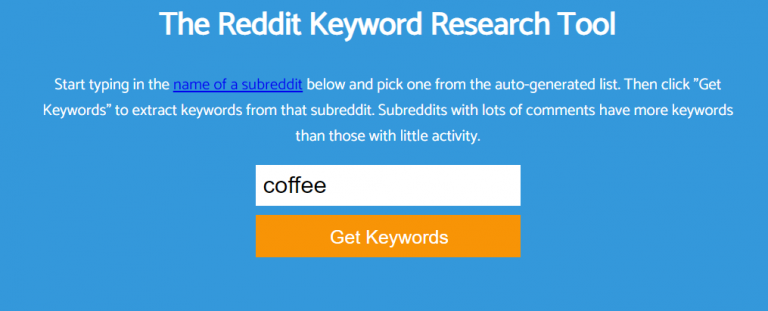 keyworddit free seo tool extracting reddit keywords for the word "coffee"