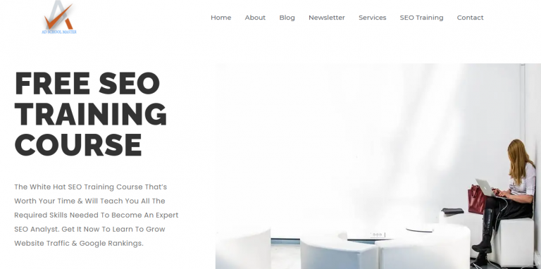 Ad School Master "SEO Training Page" Showing one girl working the laptop