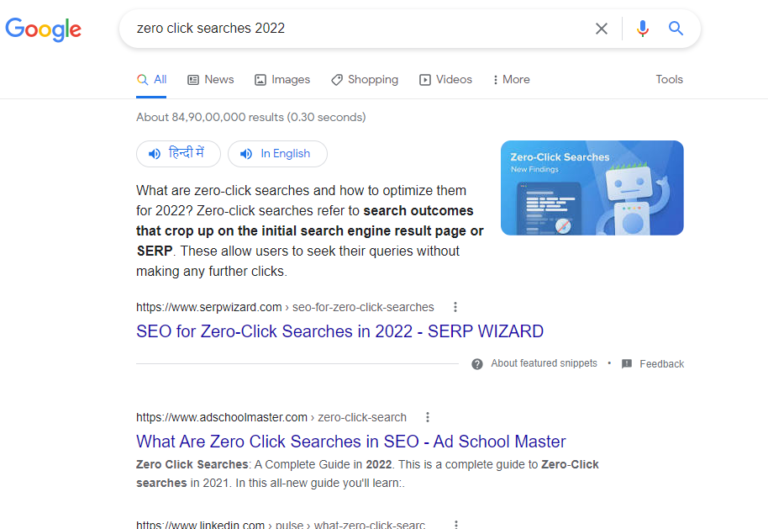 zero click searches 2022 - serp results