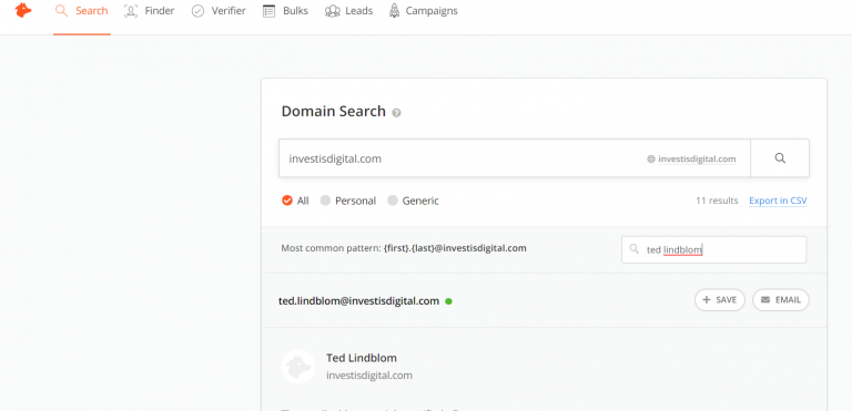 Email address of the author through hunter.io