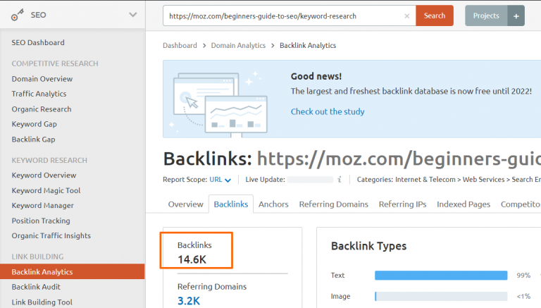 number of backlinks for a blog on "anchor text"